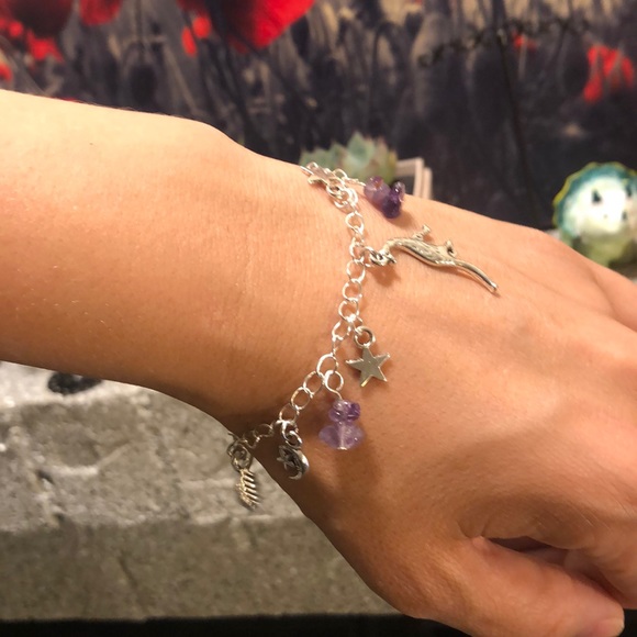 Dinosaur Star Moon Heart Charm Rock Handmade Chain Bracelet Silver & Adjustable - Picture 4 of 12